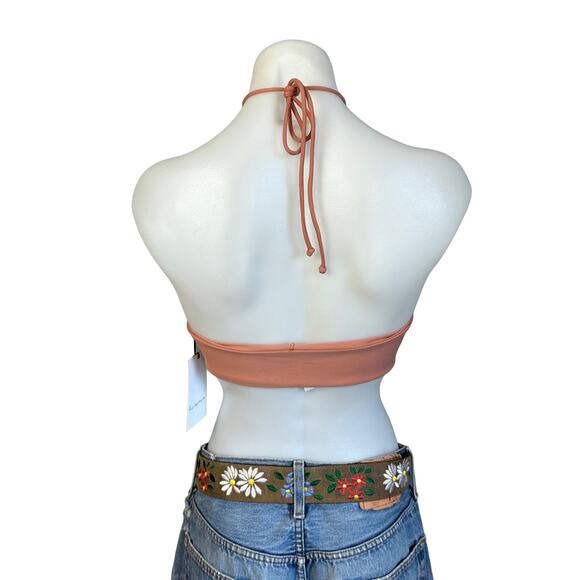 Revolve Nude Halter Bikini Top MEDIUM Bandeau Keyhole Lovewave Carangi $78 NEW - Picture 6 of 7